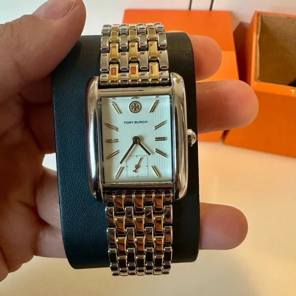 Tory Burch Silver and White Woven Bracelet Watch TORY BURCH Robinson Womens Double Wrap Watch, White Dial  main image 3